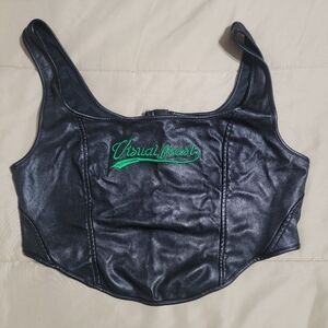 Shein SXY Black Faux Leather "Visual Feast" Corset Top - Size Medium